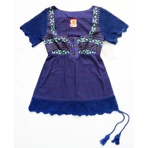 Bohemian Floral Embroidery Crochet Tunic/Top/Shirt